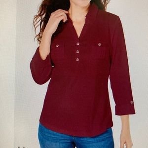 Karen Scott 3/4 sleeve woven shirt
